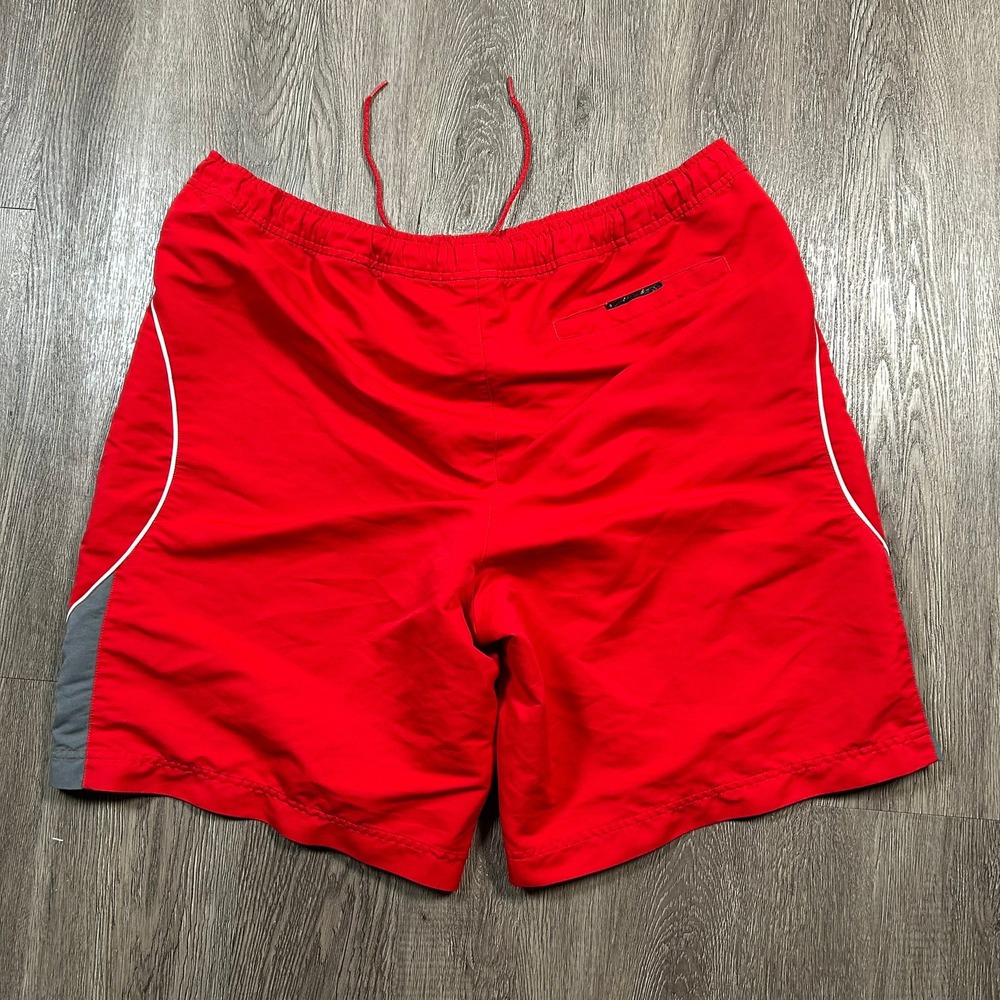 Nike Swim Trunks XL‎ Red Grey White Mesh Lined Drawstring Board Shorts Y2K Baggy - Picture 2 of 8